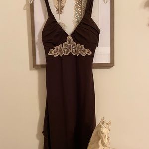 Brown Floral Accented Sundress Halter Top